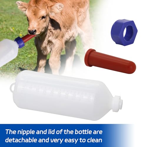 2 Pack Calf Nursing Bottle 1000ml, Livestock Feeding Bottle for Orphaned | Rubber Nipple No Latex Chew Resistant, Calf Lamb Pig Puppy Kitten Goat Sheep Farm Animal Supplies (1000ml) - size: 1000ml