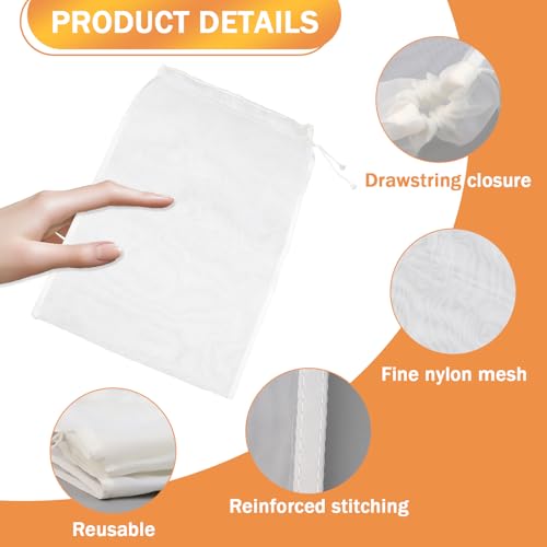 6 Pack Nut Milk Bag Reusable 6x8 Inches Food Strainers, Fine Nylon Mesh Nutmilk Mesh Bag for Straining Almond/Soy Milk, Greek Yogurt, Cold Brew Coffee, Tea, Beer; Celery Juice - size: 6×8