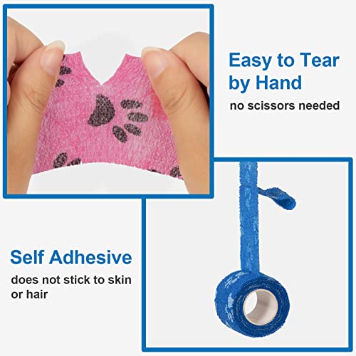 Pet Vet Wrap for Dogs Cohesive Bandages First Aid Tape Self Adhesive Bandage Wrap for Horse Cat Wound Care Self Adherent Elastic Bandage Sports Tapes 6 Rolls 2 inch