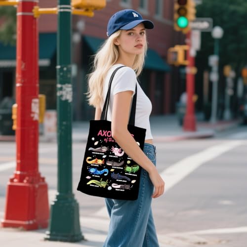 Aesthetic Canvas Tote Bag for Women - with Magnetic Snap Closure & Zipper Inner Pocket Reusable Totes Bag - color: Axolotls1