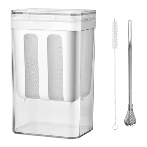 1800ml Greek Yogurt Maker & Strainer with Straw Spoon, Brush & Mesh Bag | 1.9Qt Multi-use strainer with fine mesh bag & lid. Makes yogurt, nut milk, juice, kefir & tofu. Straw spoon & brush included. - size: 1800ML