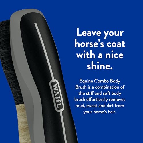 Wahl Professional Animal Equine Grooming Combo Body Horse Brush, Black | Effortlessly Removes Mud, Sweat, and Dirt, Comfortable Rubber Grip, Easy to Use and Fits Comfortably Your Hand - color: Black/Beige