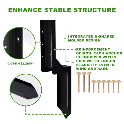 4-Pack 3.74" Width Fence Post Repair Kit, 24in Total Length Heavy Duty Ground Spike Anchor for Wooden Post Repairing Tilted/Broken Posts - size: 4'' 4 Pack