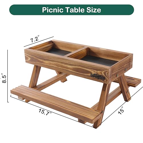 Boulphia Chicken Feeders and Waterers, Chicken Feeder No Waste Kit with Picnic Table and 2 Water Feeder, Handmade Wooden Chicken Supplies & Accessories for Chicken Coop - color: Carbonized Solid Wood
