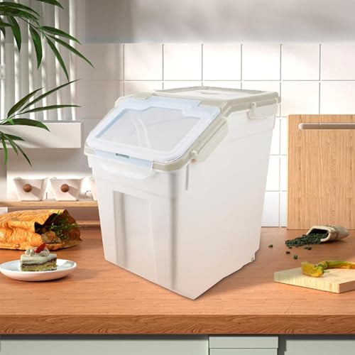50LB Large Flour Storage Container Bin,2 Pack Airtight Plastic with Wheels Seal Locking Lid Dispenser Organizer Bin with Measuring Cup & Scoop for Flour, Rice, Grain 100LBS Total Capacity(Grey) - color: Grey/50lbs,2counts