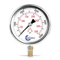 5000 PSI Glycerin Liquid Filled Pressure Gauge, 4" Dial, 1/4 NPT Lower Mount, 304 Stainless Steel Case, Brass Wetted Parts, Dual Scale PSI/Bar - ASME B40.1 Grade A - size: 0-5000 Psi, style: STANDARD