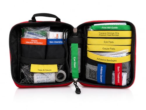 Rapid Care 164 Piece Outdoor Adventure First Aid Kit | ANSI & OSHA Compliant Emergency Medical Kit with Color Coded Supplies for Camping, Hiking, Travel, Car & Survival Gear