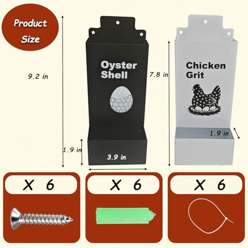 Automatic Chicken Oyster Shell and Grit Feeder, Spill-Proof Hanging Gravity Poultry Feeding Equipment, Metal Chicken Feeder 2Pack (Black & Red) (Black and White)
