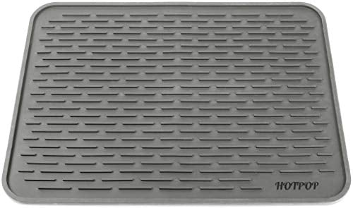 HOTPOP Medium (16"x12") Super Sturdy Silicone Dish Drying Mat and Trivet, Dishwasher Safe, Heat Resistant, Eco-conscious (Grey) - style: (16"x12"), Grey