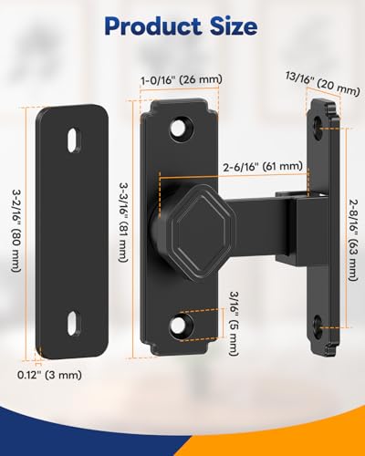 Pocket Door Lock, 90 Degree Latch, Barn Door Hardware Black 1PC | Solid Aluminum Alloy, 3MM Spacer, 360° Rotation, Sliding Screen Door Lock, Cabinet, Bathroom, Garden Gate, Shed, Bedroom - color: Black-1 Pc