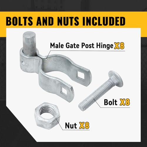 VIVIDA 1-5/8" Chain Link Fence Gate Hinge 8 PCS, Male Gate Post Hinge | Chain Link Fence Hardware, Galvanized Steel, For 1-5/8" OD Post, Bolts & Nuts Included - size: 1-5/8" (8 PCS)