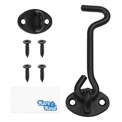 Kare & Kind 4-Inch Hook and Eye Latch, Black Door Latch, 1 Pack | Metal privacy hardware with 4 screws for gates, barn doors, cabinets, windows, sheds, bathrooms, RVs, and solid frames - style: 1-Black