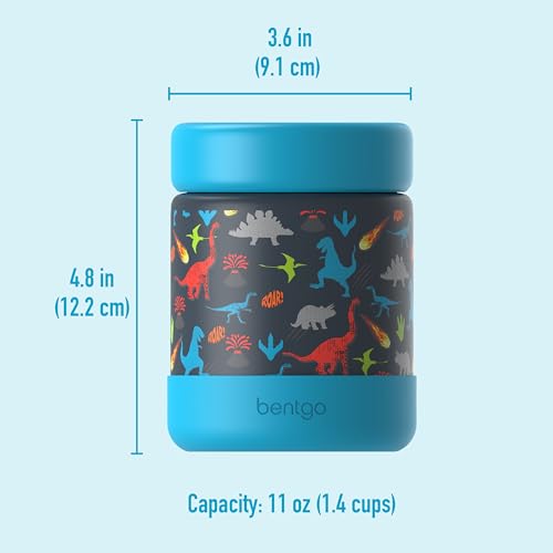 Bentgo Kids Stainless Steel Leak-Proof Food Jar for Hot or Cold Food | 11 fl oz Double Insulated Container with Removable Silicone Bumper, Dishwasher Safe, Easy Open Lid, Ages 3+ (Dinosaur)) - color: Dinosaur