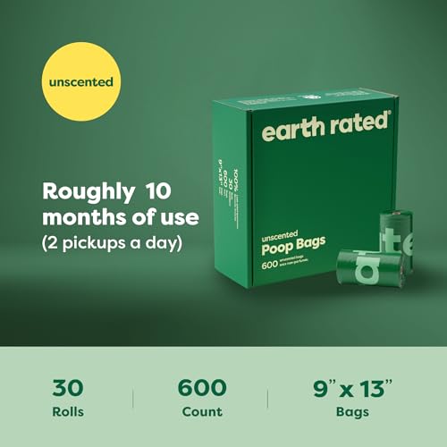 Earth Rated Dog Poop Bags on Refill Rolls, 600 Bags, Unscented | Guaranteed Leak Proof and Extra Thick Waste Bag Refill Rolls - size: 1 Count (Pack of 600)