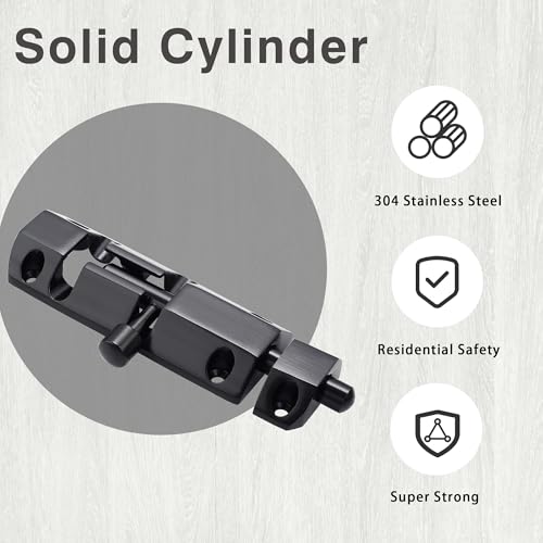 Alise Barrel Bolt Latch 4 inch Slide Bolt Latch Lock Black | SUS304 Stainless Steel Gate Latch Safety Door Lock for Interior Door Shed Barn Wooden Fence Chicken Dog Cage Window Garage - color: Black