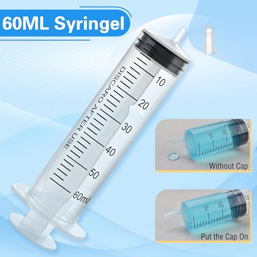 12pack 60ml Large Syringes Without Needle, With Cap for Liquid, Measuring, Ink Refilling, Oil, Liquids Glue Applicator, Individually Sealed - style: 60ML