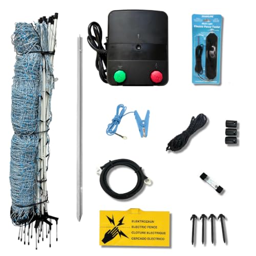 All-Purpose Sheep and Goat Netting AC Electric Fence Kit - 42" H x 82'L Electric Fence for Goats, Sheep, Gardens, Beehives, Dogs, and More in Backyards, Homesteads, Farms and Ranches