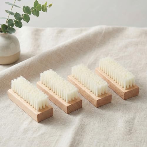 GLEAVI 4Pcs Shoe Cleaning Brush Set: Sturdy Wood Handle Soft Nylon Bristle Scrubbers, 3.7 Inch Portable Dirt Remover for Sneakers, Suede & Leather Boots