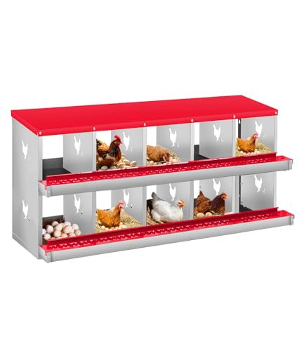 Garvee Chicken Nesting Box, 10 Compartment Metal Nesting Box | Wall Mount Chicken Nesting Boxes for Laying Eggs,Easy Egg Collection,10 Room Nest Boxes for Chickens - color: Red, size: Red 10 Compartment