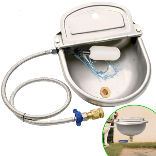 Automatic Dog Water Dispenser with Drain Hole & Drain Valve, Stainless Steel Auto Dog Water Bowl with Float Valve, Hose Quick Connect Fitting, for Livestock, Chicken, Horse (1 Gallon) - color: Stainless Steel