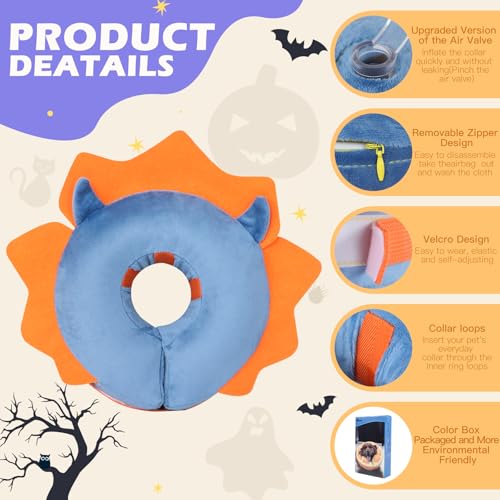IEUUMLER Inflatable Recovery Dog Collar, Protective Donut Cone, Adjustable Soft Collar for Dog and Cat After Surgery Prevent from Biting & Scratching EU002 - Blue Demon M+ - color: Blue Demon, size: Medium + (Neck:11''-13'')