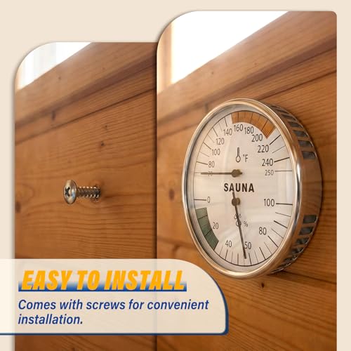 MEANLIN MEASURE Sauna 2 in 1 Fahrenheit Thermometer and Hygrometer, Stainless Steel Thermometer Gauge, 70-250°F, 0-100% RH for Sauna Room, Indoor Humidity Temperature Monitor Gauge Sauna Accessories