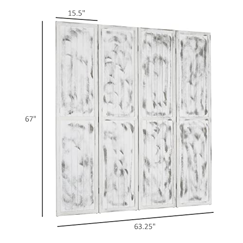 HOMCOM 4-Panel Room Divider, 5.5' Tall, Woodgrain, Rustic White | Freestanding Privacy Divider, Partition Wall Divider for Room Separation