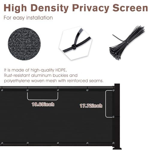 SUNNY GUARD 2.5' x 7' Balcony Privacy Screen, HDPE Patio Railing Cover Fence - color: Black, size: 0 2.5' x 0 7'