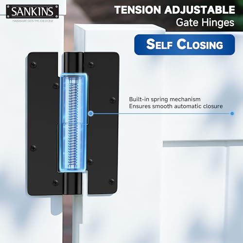 5-3/4" Adjustable Self Closing Aluminum Gate Hinges, Heavy Duty Gate Hinges for Metal Gates, Non-Legged Door Hinges Fence Gate Hinge for Pool Gate, Aluminum Gate, 2pcs, Black