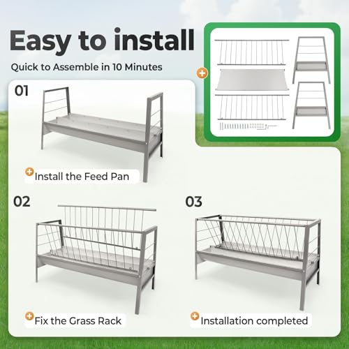 Pasture Hay Feeder 2 in 1 55 Gallon 59 in Livestock Feed Trough | Gallon Feed Pan Hay Grain Livestock Feeder for Sheep, Calf, Cow and Horse - color: Silvery