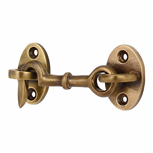 Cabin Hook and Eye Door Latch, 2.75 in, Antique Brass Finish | Solid Brass, Heavy Duty Construction, Barn Door Gate Latch, Window Sash Catch, Screws Included - color: Antique Brass