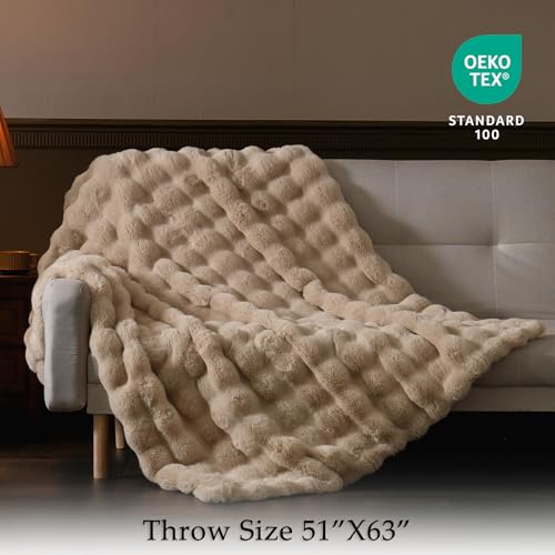BENVWE Faux Fur Throw Blanket for Couch - Thickened Fluffy Soft Bubble Blanket for Living Room Home Decor - Fathers Day Birthday Gifts for Women Men, Beige, 50" x 60", 1300GSM - color: Beige, size: Throw(50" x 60")