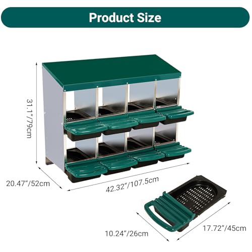 Chicken Nesting Box, 8 Compartment Roll Away Nesting Box for Eggs, Chicken Laying Box with Egg Collection, Cleanable Pull Out Hen Roosting Boxes ﻿