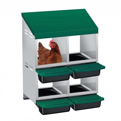 4 Hole Chicken Nesting Box, Heavy Duty Galvanized Steel Poultry Nest Box, Wall Mount/Freestanding Design for Hens, Ducks, Backyard Homesteads & Farm Use, Green, with Legs, No Stand - color: Green, size: 4 Room&Legs