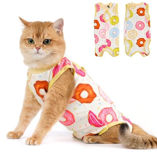 Avont Cat Recovery Suit - Kitten Onesie for Cats After Surgery | Stop Licking, Protects Stitches, L: Neck 10.2"-12.6"/Chest 17"-18.5"/Back 13.5", Soft & Breathable, Hook & Loop, Donut - color: Donut, size: Large