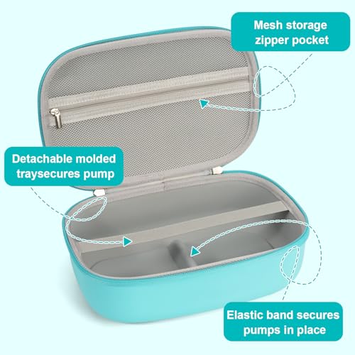 Wearable Breast Pumps Carrying Case, Hard Shell Breast Pump Bag with Waterproof Removable Tray, Breast Pump Storage Bag Compatible with Most of Wearable Breast Pumps (Teal) - color: Teal