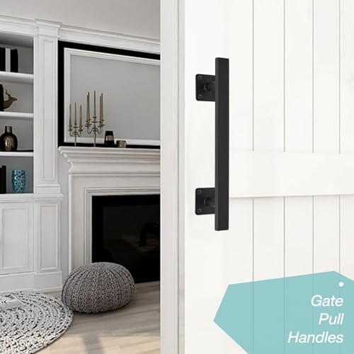 12'' Black Square Heavy Duty Metal Barn Door Handles and Pulls Pack of 2, Outdoor Fence Shed Gate Handle, Rustic Farm Garage Door Handles, Interior Closet Door Pulls