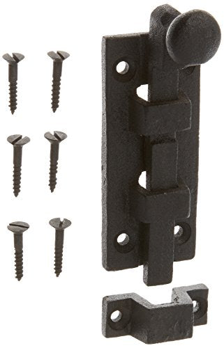 Renovators Supply Manufacturing Slide Bolt Latch 4 in. Black Wrought Iron Slide Bolt with Catch and Mounting Hardware - size: Pack of 1, style: 4 inch
