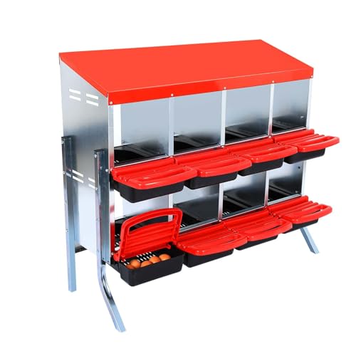Chicken Nesting Box, 8-Hole Wall Mount Metal Chicken Nesting Box with Rollout Egg Collection & Easy-Clean Pull Out Tray, Roll Away Hen Roosting Boxes - color: Red