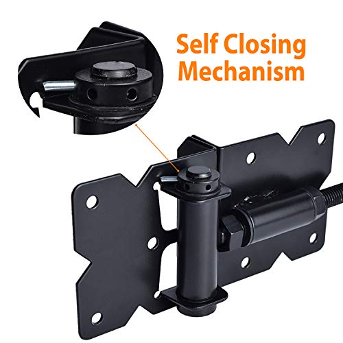 Self Closing Gate Hinges Heavy Duty, 90 Degree Adjustable, 2 Pcs | Heavy duty gate hinges fence hinges for Wooden/Vinyl/PVC Fences, with installation screws and swing adjuster tool, black - color: Black(1pcs)