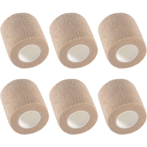 IndigoCase 6 Pack Self Adhesive Bandage Wrap 2 Inch x 5 yd Elastic Tape | Skin Color Elastic Bandage Wrap, Vet Wrap, Small Bandage for Kids, Fingertip, Wrist, Dog, Pets - color: Skin, size: 2 Inch - 6 Pack
