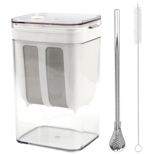1100ml Greek Yogurt Maker & Strainer with Straw Spoon, Brush & Mesh Bag | 1.16Qt Multiuse strainer with fine mesh bag & lid. Makes yogurt, nut milk, juice, kefir & tofu. Straw spoon & brush included. - size: 1100ML