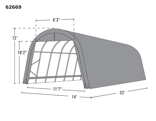 ShelterLogic Roundtop Instant Garage Shelter, 14x32x12 ft | All-Season Cover, For RVs, Trucks & Equipment, Agricultural Model, Protective Frame Boot Covers