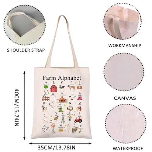 VAMSII Farm Alphabet Tote Bag Funny Farmer Gifts Farm Life Gifts Farm Themed Gifts Canvas Bag Farm Owner Gift Storage Bag