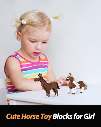 QISHOUTING Horse Mini Building Toy for Kids, Farm Animals Mini Building Blocks & Learning Toy for Girls Boys, Miniature Horse Figurine Toys for Adults Girls, Birthday Party Favors Stocking Stuffers - style: Paint horse