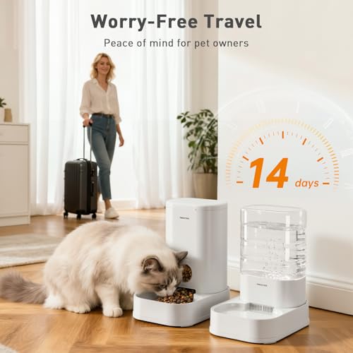 PAWGETHER® 2 Pack Gravity Cat Feeder and Water Dispenser No-Electricity 1 Gallon/3.5L Automatic Cat Feeder and Waterer Dog Water Bowl Dispenser Pet Food Dispenser Puppy Kitten Rabbits - color: Feeder + Waterer (2-Pack)