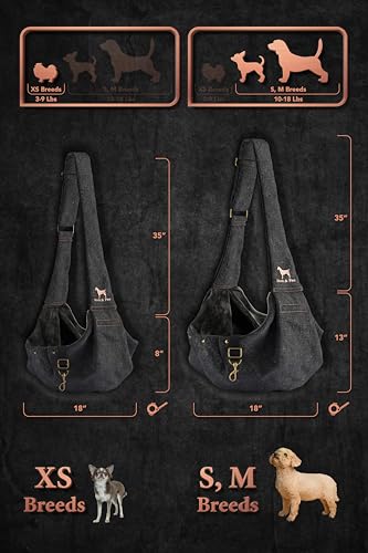 Noah & Paw Dog Sling Carrier for Small Dogs 3-10lb, Dog Sling for Small Dogs and Cats, Dog Carrier with Adjustable Padded Strap, Premium Denim, Lined with Fur, Double Safety Feature, Machine Washable - color: Black, size: 15.0"L x 6.0"W x 5.5"H