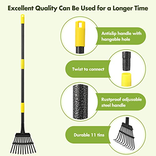 Rake for Leaves, Heavy Duty Small Leaf Rakes for Lawns & Yard with 78” Length 8.5” Width 11 Metal Tines, Lightweight Gardening Rake for Women Men Kids for Shrub,Grass,Mulch - style: 11 Tines 6FT