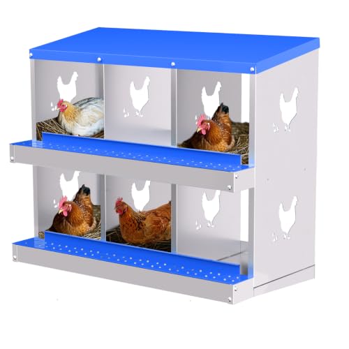 6 Hole Chicken Nesting Box, Galvanized Steel with Removable Trays for Backyard - color: Blue, size: 6 holes