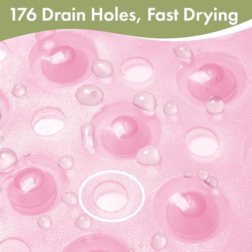AmazerBath Shower Mat Non Slip 40 x 16 Inches, Shower Stall Mats with Suction Cups and Drain Holes, Non Slip Bath Mat for Tub for Elderly & Kids, Clear Pink - color: Clear Pink, size: 40" x 16" (Rectangular)